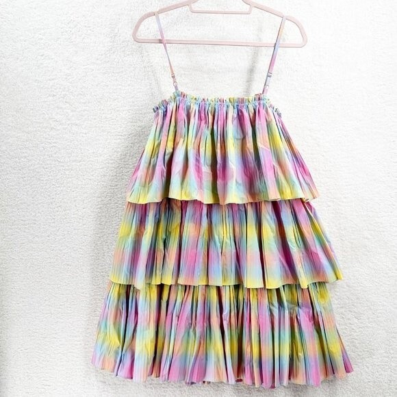 Anthropologie Beatrice B Rainbow Tiered Dress Pleated Square Neck Size M NWT - Picture 5 of 12